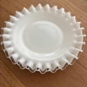 Fenton Silver Credt Ruffled Edge milk glass Plate 6.5”